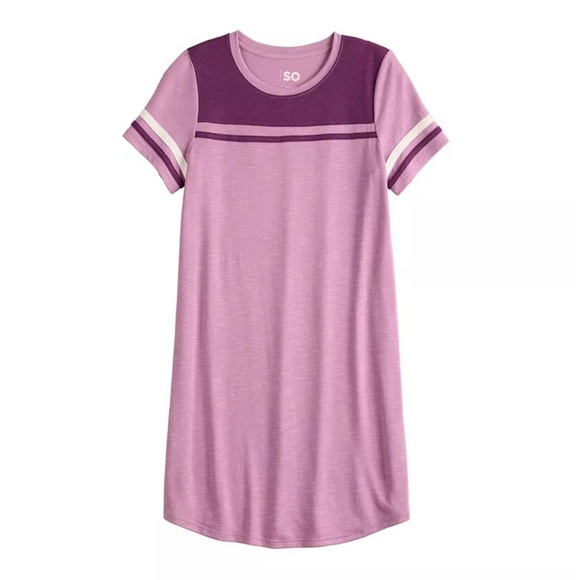 SO Kohl’s Purple Colorblock Varsity Tee Dress Short Sleeve Girls XL 14-16 NEW - Picture 1 of 10